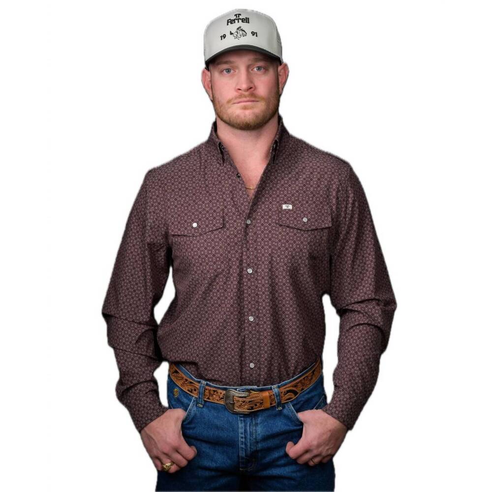 NEW FERRE silas long sleeve snap shirt in brown